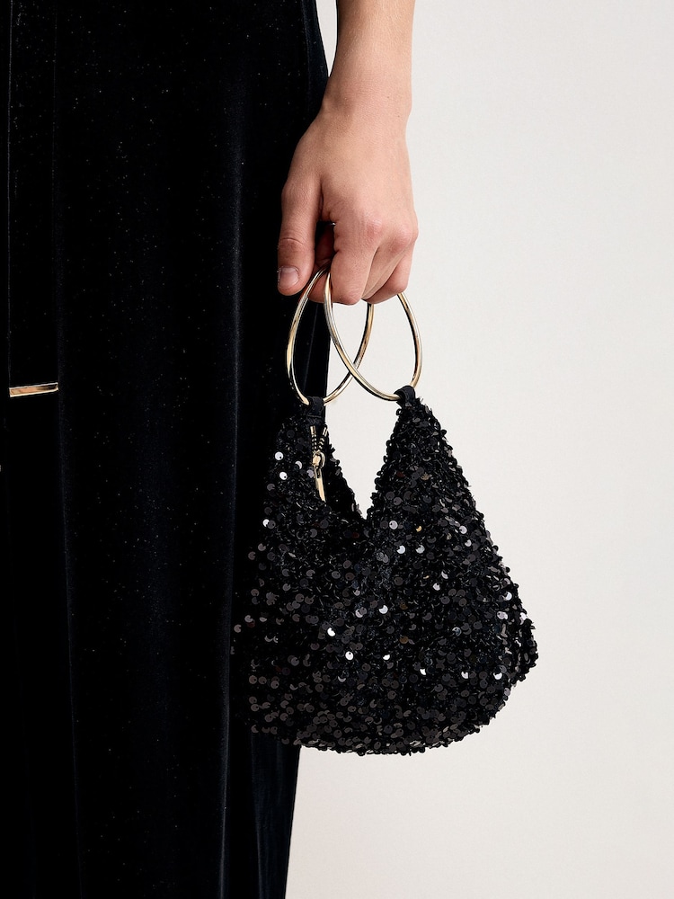 Phase Eight Black Sequin Clutch Bag - Image 2 of 7