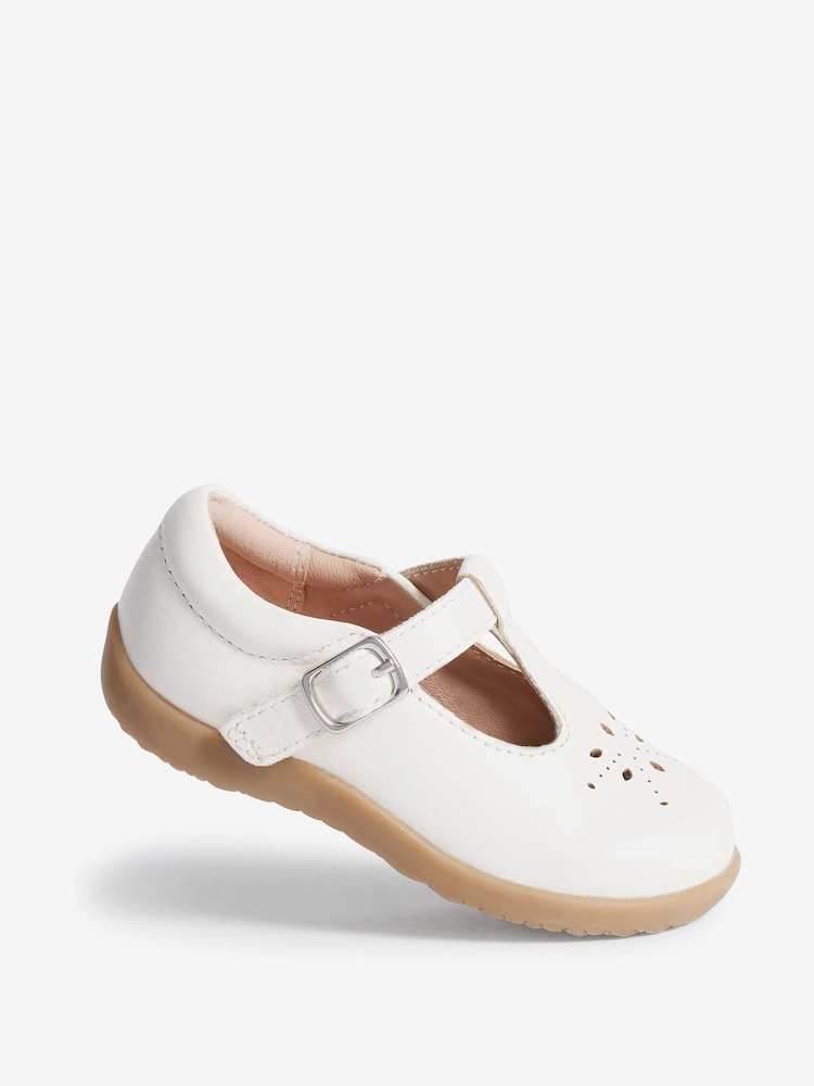 White Leather Wide Fit (G) First Walker T-Bar Touch Fastening Shoes - Image 4 of 6