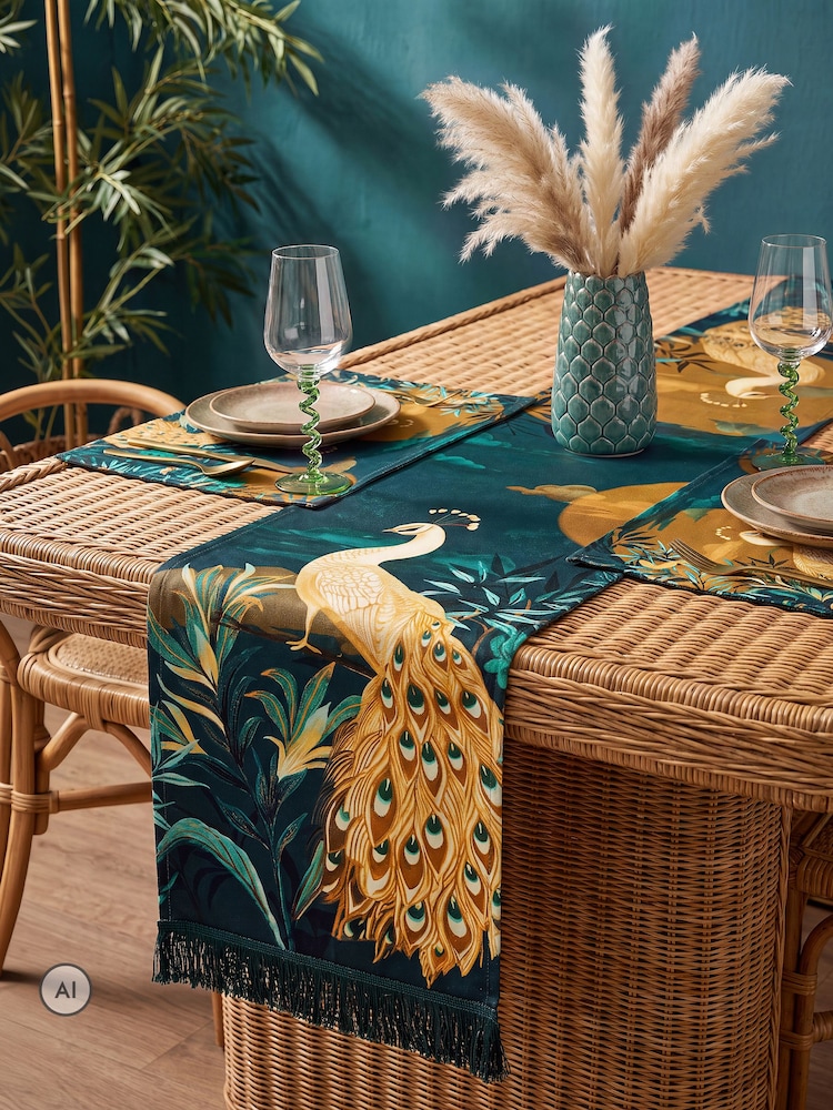 Joe Browns Blue Gilded Peacocks Table Runner - Image 5 of 5 Joe Browns Blue Gilded Peacocks Table Runner - Image 5 of 5