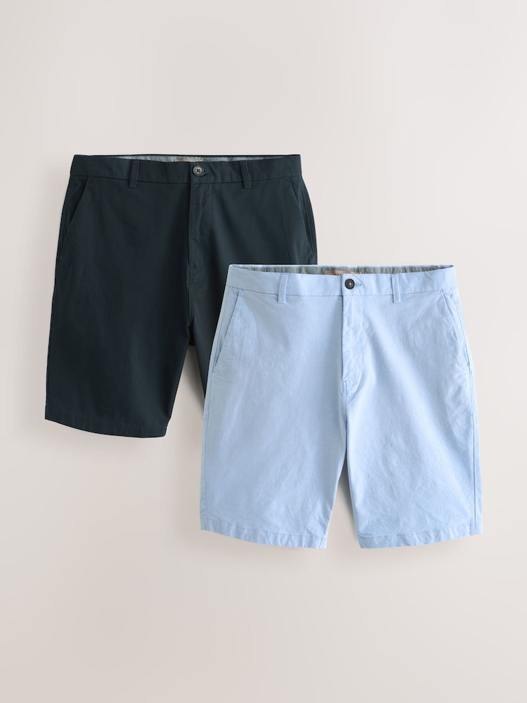 Navy/Light Blue Oxford Straight Fit Stretch Chino Shorts 2 Pack - Image 1 of 13