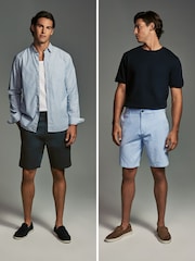 Navy/Light Blue Oxford Straight Fit Stretch Chino Shorts 2 Pack - Image 2 of 13