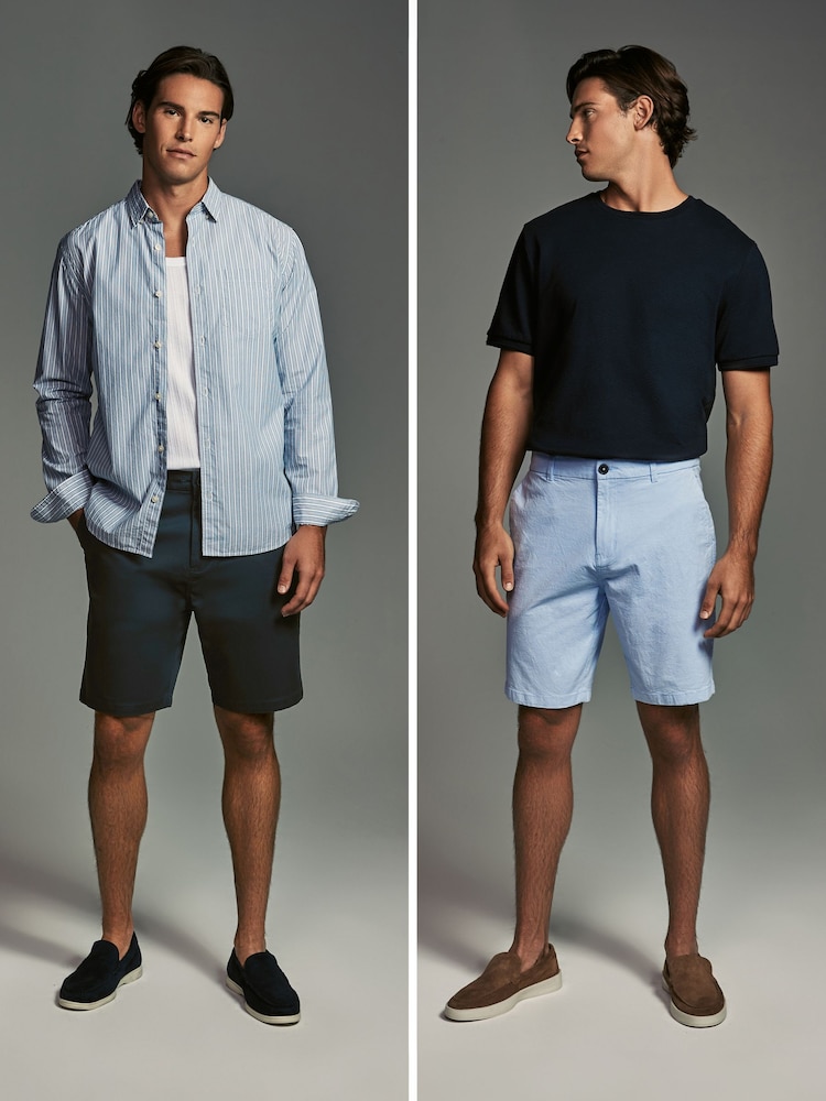Navy/Light Blue Oxford Straight Fit Stretch Chino Shorts 2 Pack - Image 2 of 13