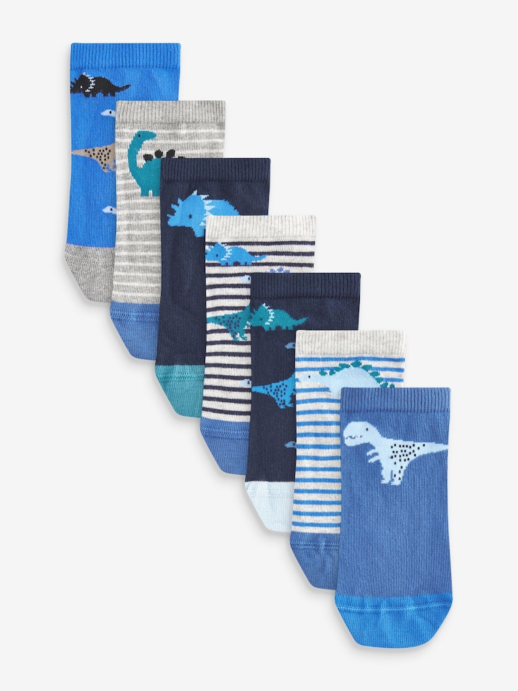Blue Dinos Rich Trainers Socks 7 Pack - Image 1 of 1