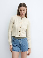 Mango Nude Buttoned Knit Braided Cardigan - Image 1 of 6