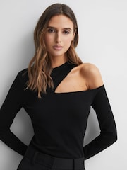 Reiss Black Lucille Fitted Cut-Out Long Sleeve Top - Image 1 of 4