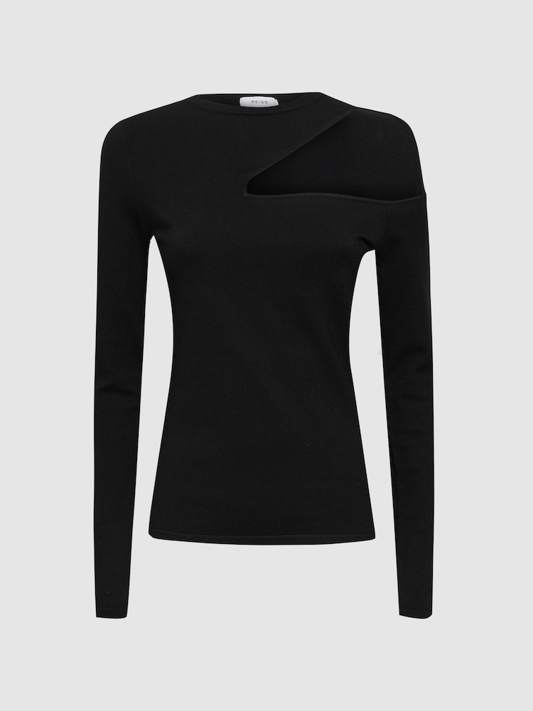 Reiss Black Lucille Fitted Cut-Out Long Sleeve Top - Image 2 of 4