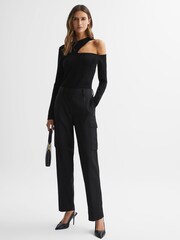 Reiss Black Lucille Fitted Cut-Out Long Sleeve Top - Image 3 of 4