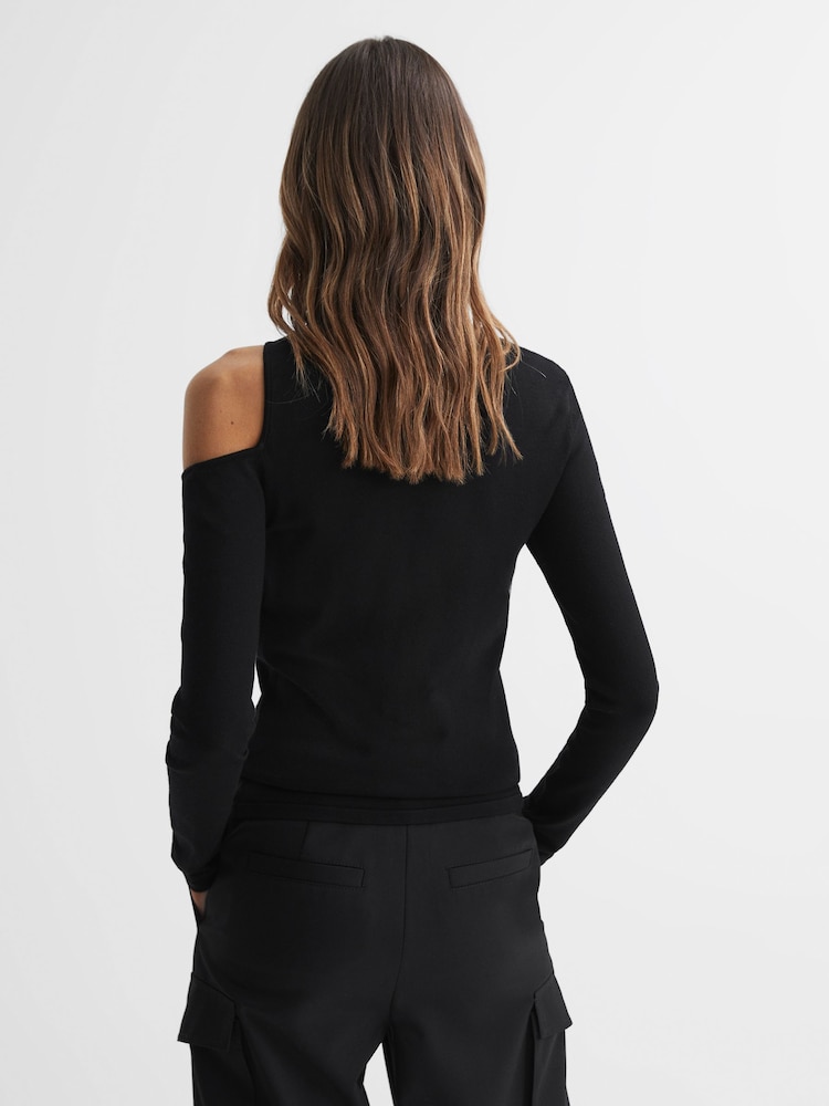 Reiss Black Lucille Fitted Cut-Out Long Sleeve Top - Image 4 of 4