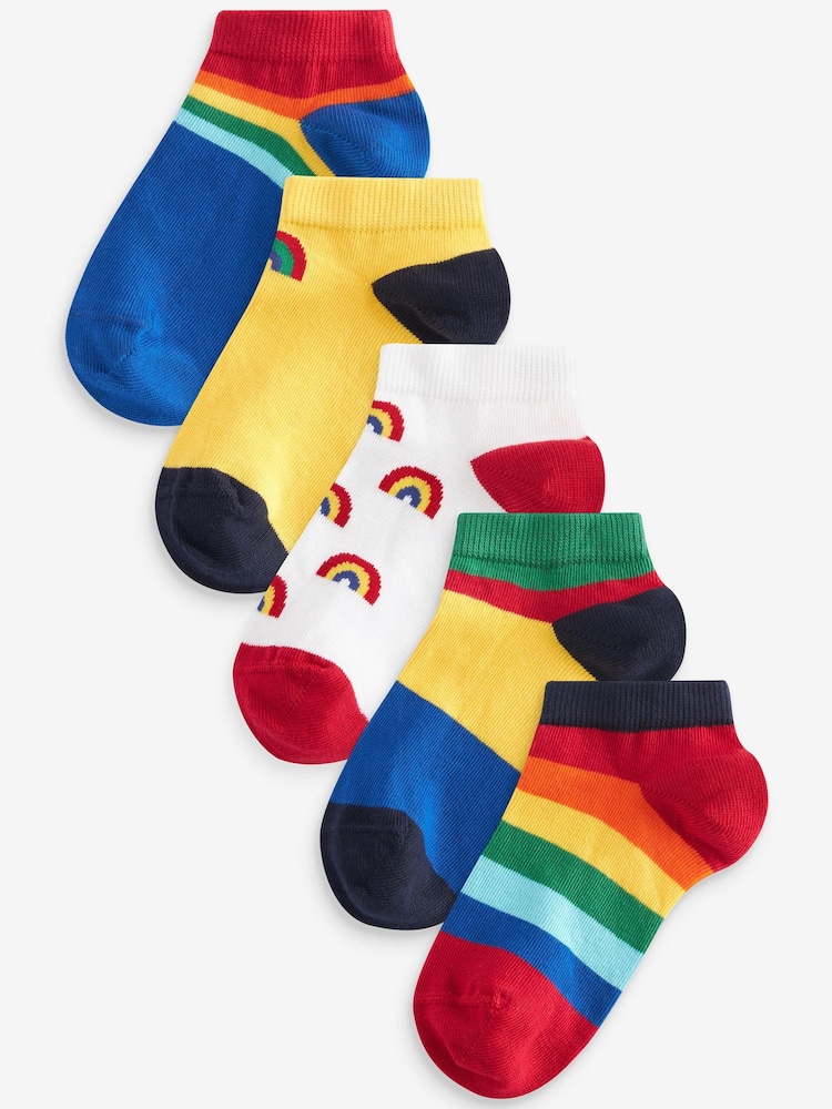 Bright Rainbows/Stripe Cotton Rich Trainers Socks 5 Pack - Image 1 of 6