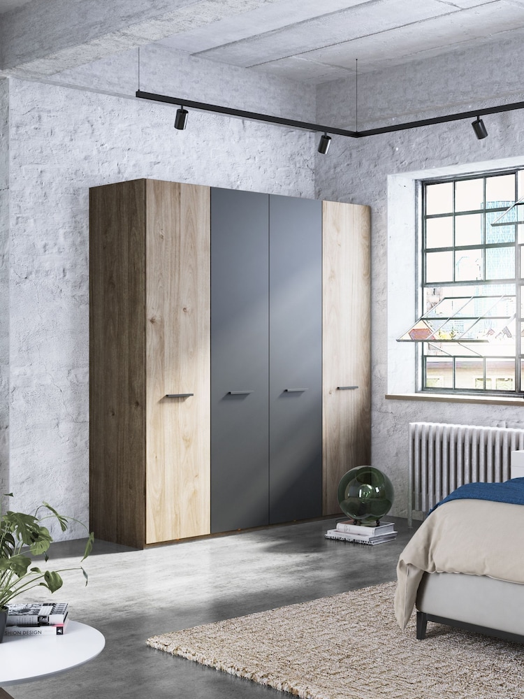Wiemann Oak Jenson Wood and Matt Semi Fitted 4 Door Wardrobe - Image 1 of 2