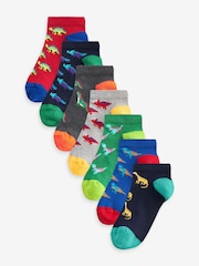 Bright Dinosaurs Cotton Rich Trainer Socks 7 Pack - Image 1 of 8