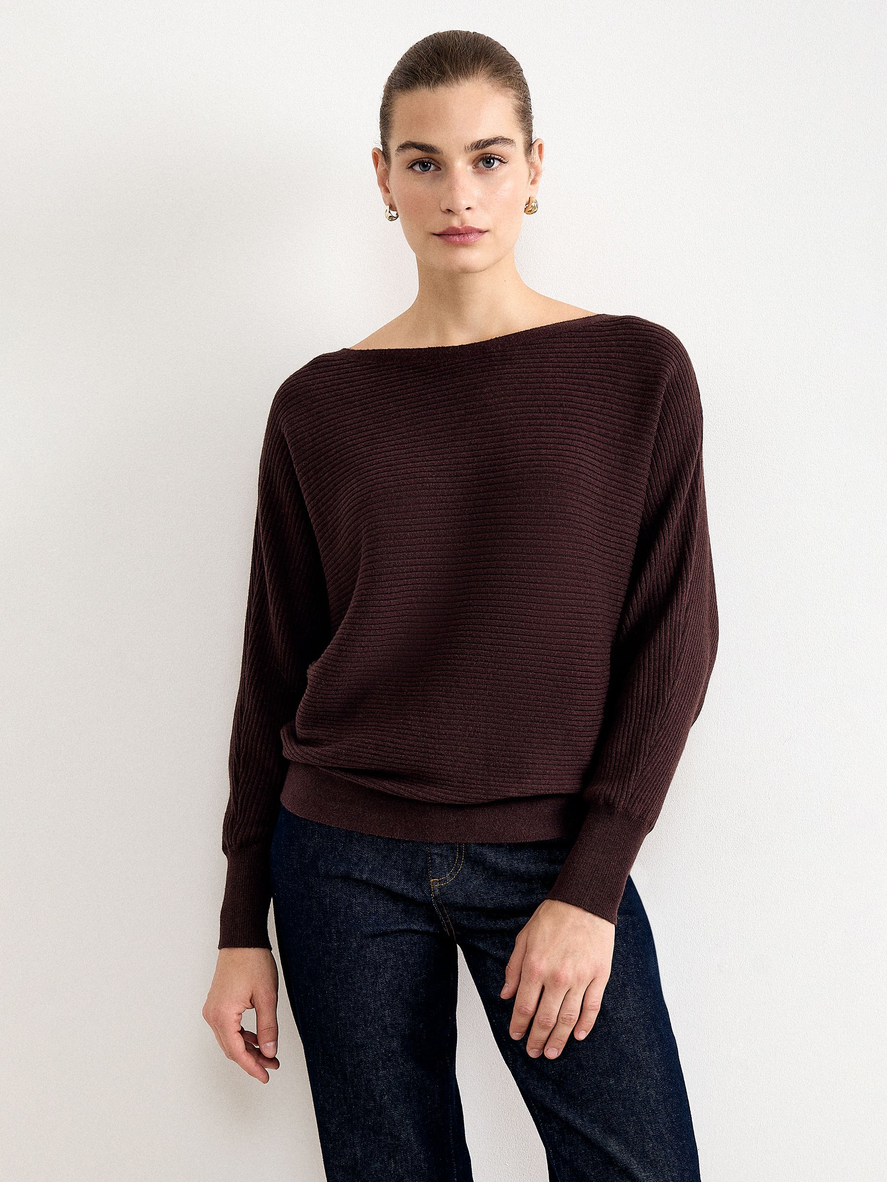 Phase Eight Women's Dark Brown Tia Ribbed Jumper In | : Large - Image 1