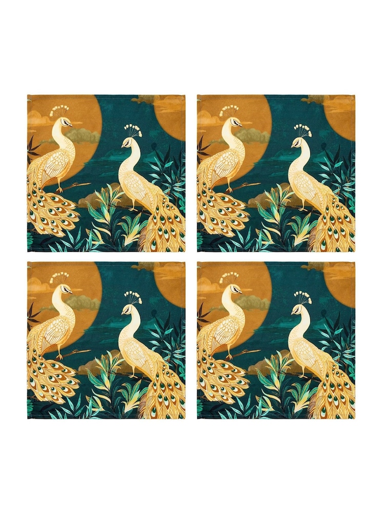Joe Browns Blue Gilded Peacocks Pack Of 4 Napkins - Image 2 of 4 Joe Browns Blue Gilded Peacocks Pack Of 4 Napkins - Image 2 of 4