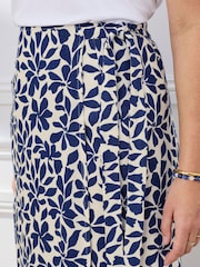 Cotton Traders Blue Printed Mock Wrap Linen Blend Midi Skirt - Image 4 of 4