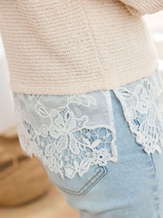Cotton Traders Cream Lace Hem Short Sleeve Jumper - Image 3 of 4