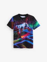 Black Controller All-Over Print Short Sleeves 100% Cotton T-Shirt (3-16yrs) - Image 1 of 3