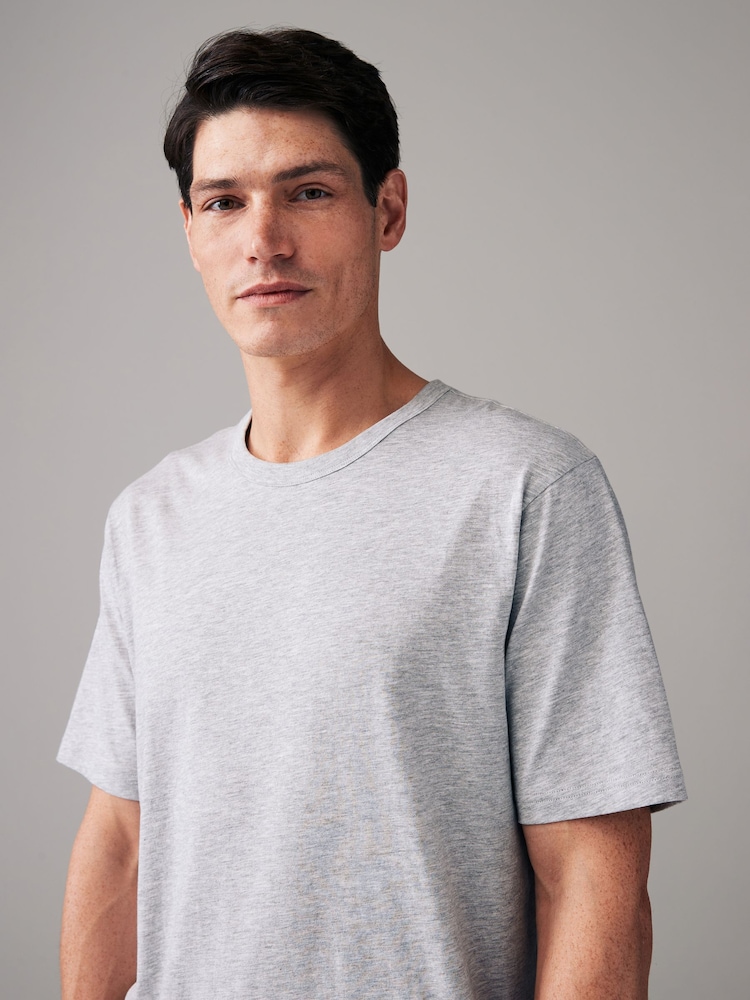 Grey Marl Short Sleeve Basic Crew Neck Regular Fit T-Shirt - Image 1 of 7