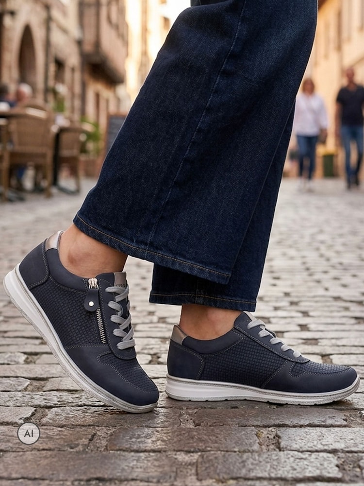 Navy Blå - Pavers Bred passform Casual Sneakers med Dragkedja och Spets - Bild 1 av 6