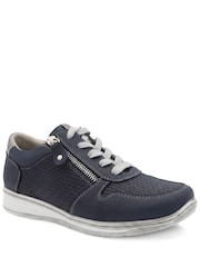 Navy Blå - Pavers Bred passform Casual Sneakers med Dragkedja och Spets - Bild 3 av 6