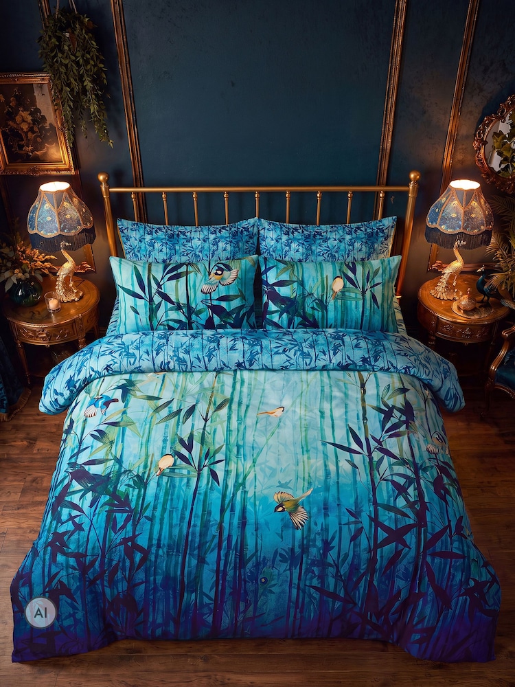 Joe Browns Blue Bamboo Shadows Cotton Sateen Reversible Duvet Set - Image 1 of 6 Joe Browns Blue Bamboo Shadows Cotton Sateen Reversible Duvet Set - Image 1 of 6