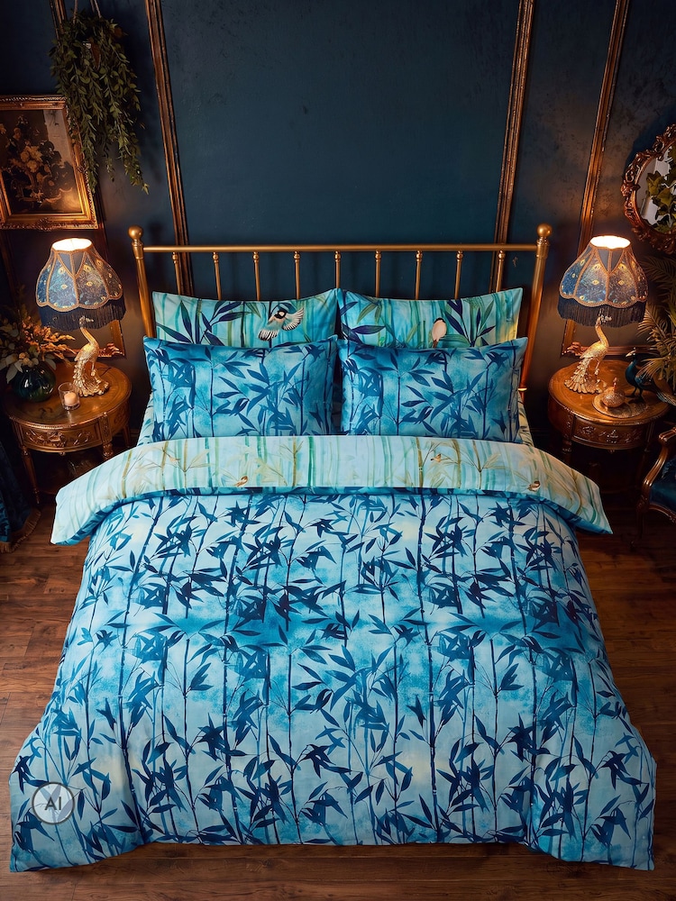 Joe Browns Blue Bamboo Shadows Cotton Sateen Reversible Duvet Set - Image 2 of 6 Joe Browns Blue Bamboo Shadows Cotton Sateen Reversible Duvet Set - Image 2 of 6