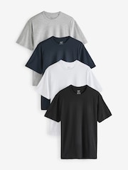 Schwarz/Weiß/Marine/Grau meliert - Basic T-Shirts mit Rundhalsausschnitt 4er-Pack - Image 1 of 13