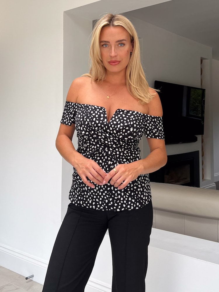 Girl In Mind Black & White Polka Dot Monica Off The Shoulder Top - Image 1 of 4