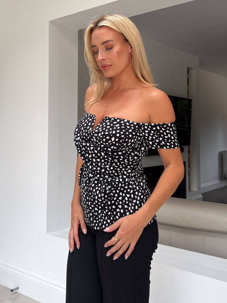 Girl In Mind Black & White Polka Dot Monica Off The Shoulder Top - Image 2 of 4