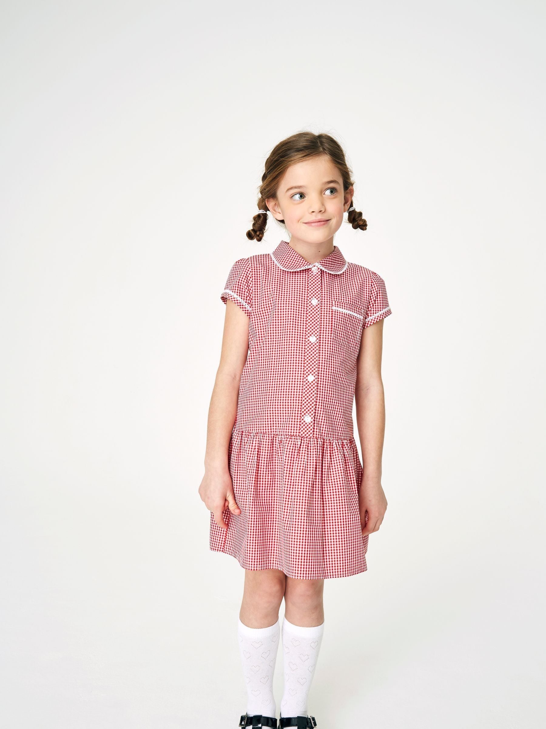 Pink gingham school dress clearance