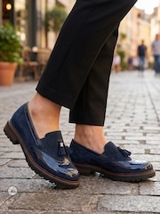 Pavers Blue Wide Fit Heeled Moccasins - Image 1 of 6