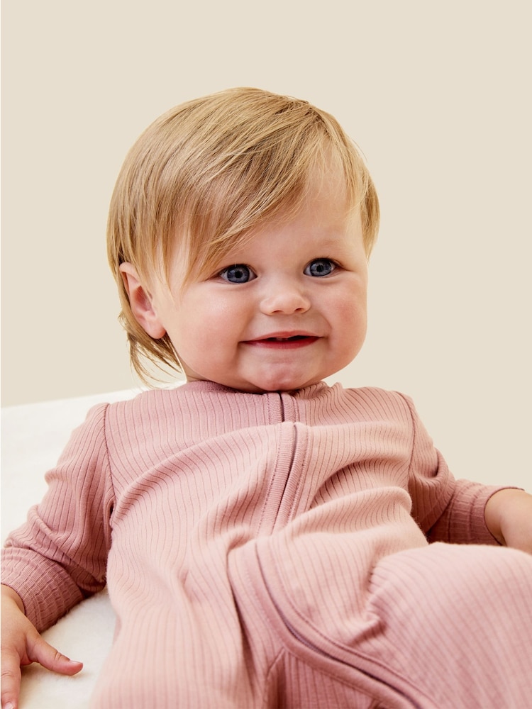 MORI Ribbed Stretch Viscose Cotton Blend 2 Way Zip Sleepsuit - Image 3 of 5