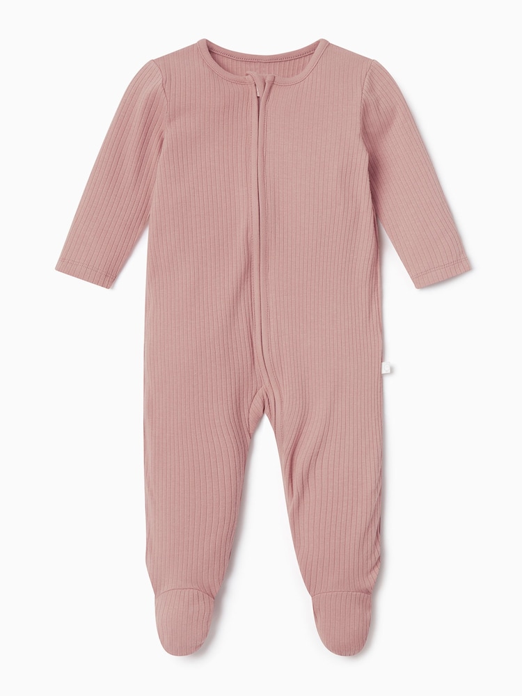 MORI Ribbed Stretch Viscose Cotton Blend 2 Way Zip Sleepsuit - Image 4 of 5