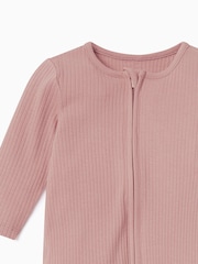 Rosa - MORI Ribbed Stretch Cotton & Bamboo 2 Way Zip Sleepsuit - Imagen 5 de 5