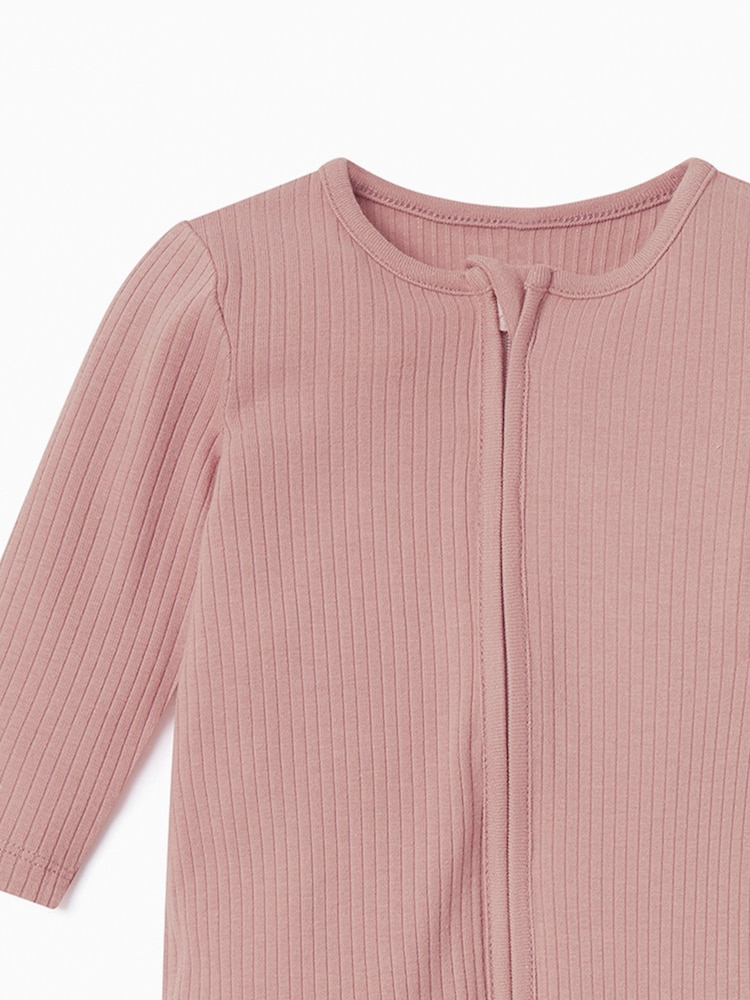 Rosa - MORI Ribbed Stretch Cotton & Bamboo 2 Way Zip Sleepsuit - Imagen 5 de 5