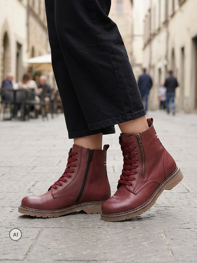 Pavers Red Wide-Fit Leather Zip-Up Boots - Image 1 of 6 Pavers Red Wide-Fit Leather Zip-Up Boots - Image 1 of 6