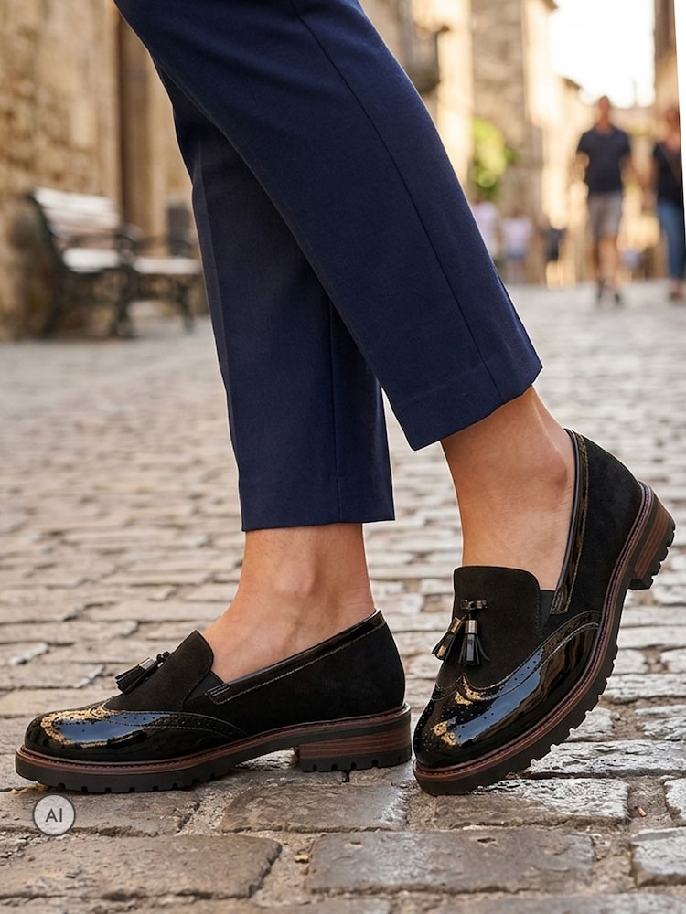 블랙 - Pavers Wide Fit Heeled Moccasins - 6의 이미지 1