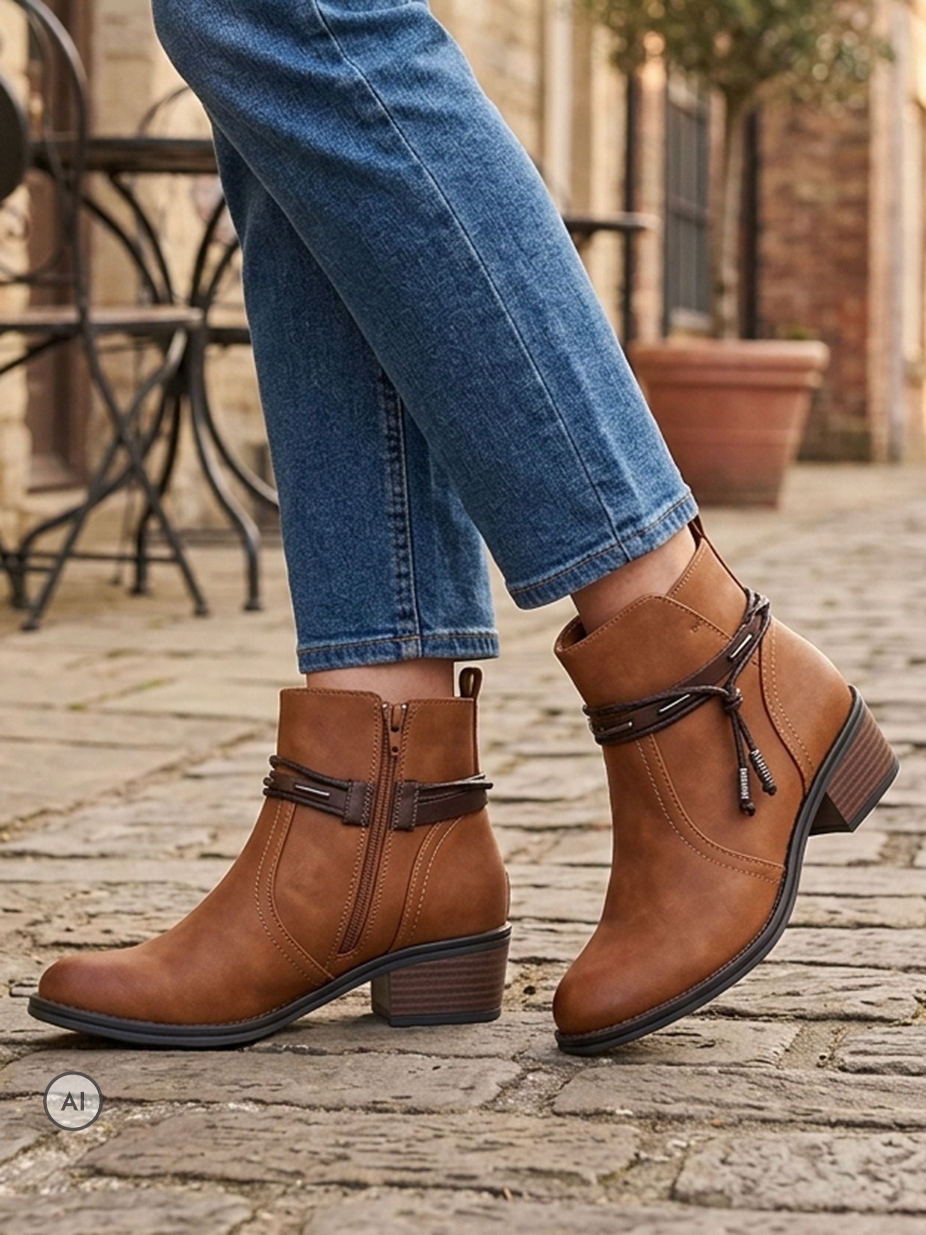 Pavers Women's Tan Western-Heeled Ankle Boots In Size 7 - Image 3