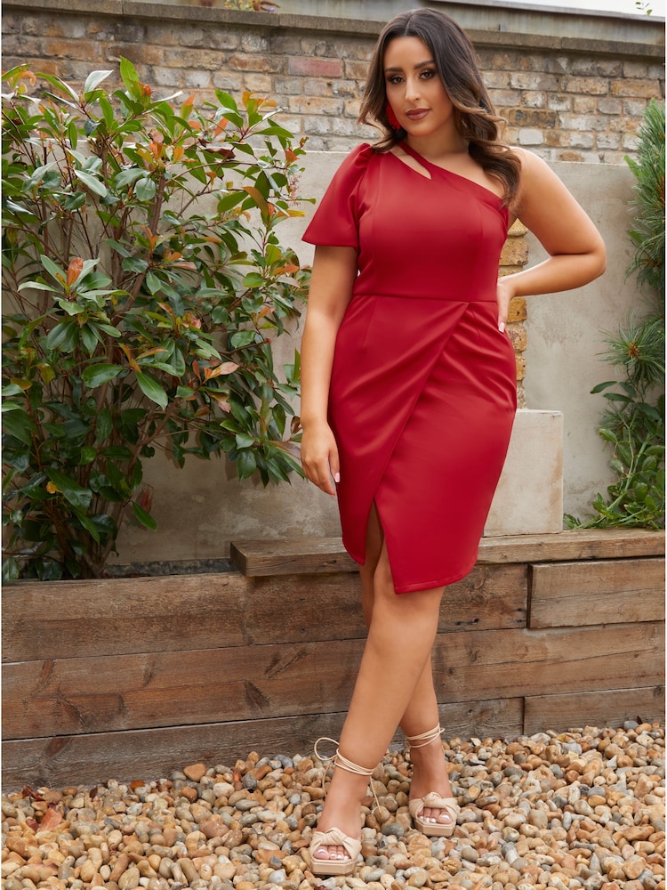 Chi Chi London Red One Shoulder Puff Sleeve Bodycon Mini Dress - Image 1 of 4