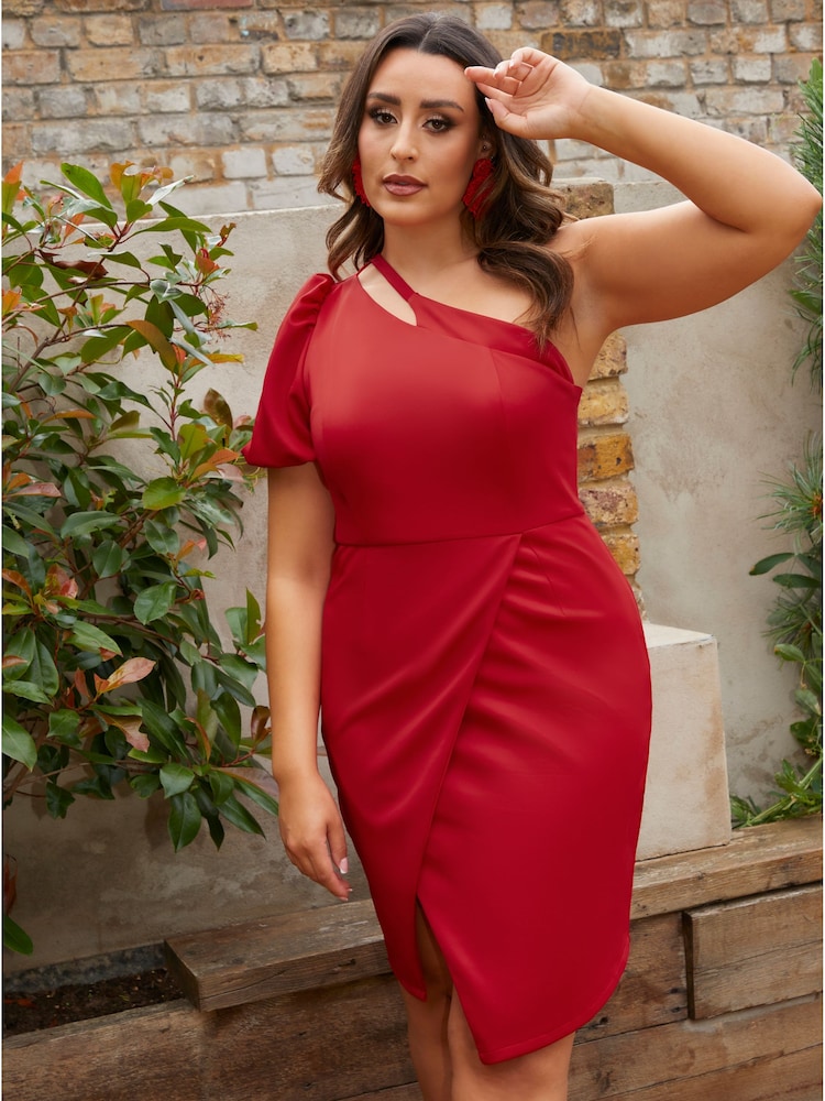 Chi Chi London Red One Shoulder Puff Sleeve Bodycon Mini Dress - Image 2 of 4 Chi Chi London Red One Shoulder Puff Sleeve Bodycon Mini Dress - Image 2 of 4