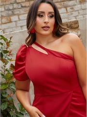 Chi Chi London Red One Shoulder Puff Sleeve Bodycon Mini Dress - Image 4 of 4