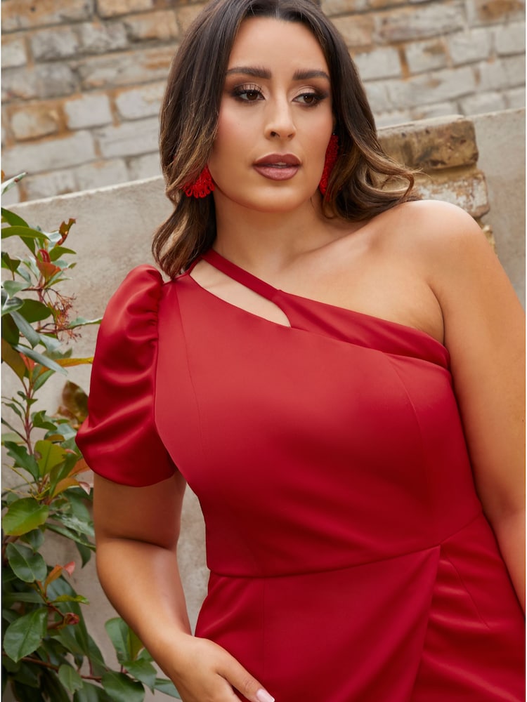 Chi Chi London Red One Shoulder Puff Sleeve Bodycon Mini Dress - Image 4 of 4