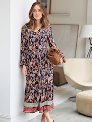 Cotton Traders Blue Jersey Tiered Maxi Dress - Image 1 of 4