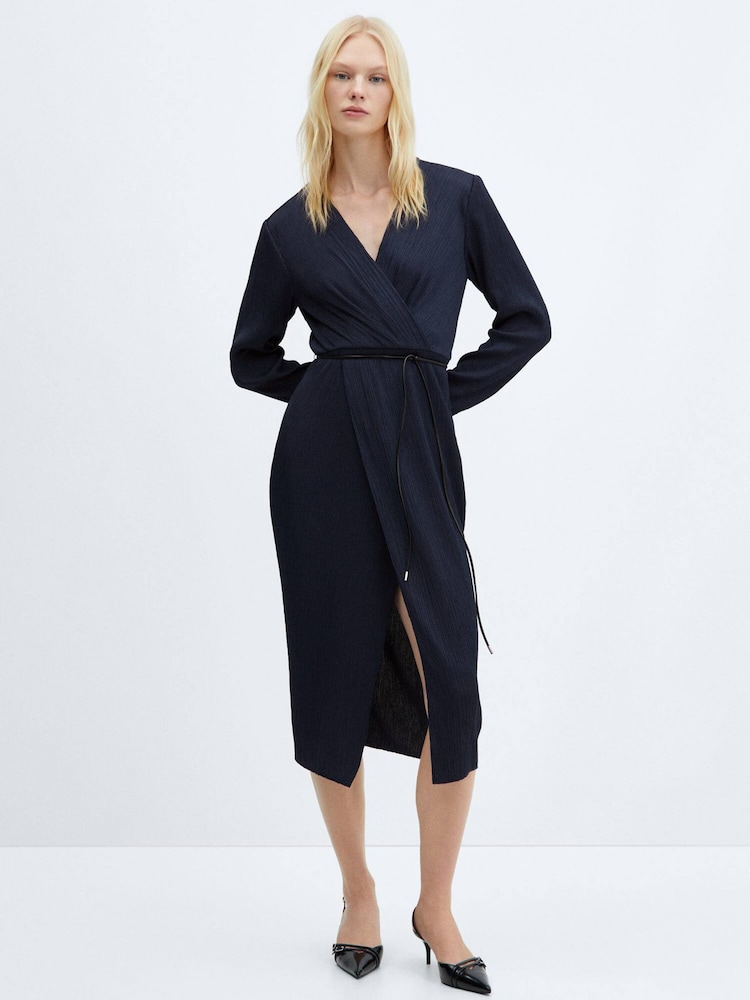 Mango Blue Belt Wrap Dress - Image 1 of 6
