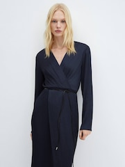 Mango Blue Belt Wrap Dress - Image 3 of 6