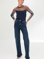 Navy Long Sleeve Mesh Insert Top - Image 2 of 6
