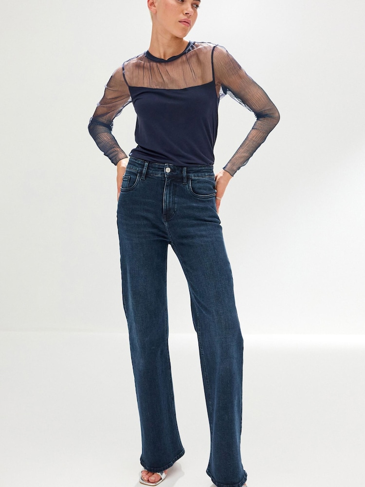 Navy Long Sleeve Mesh Insert Top - Image 2 of 6