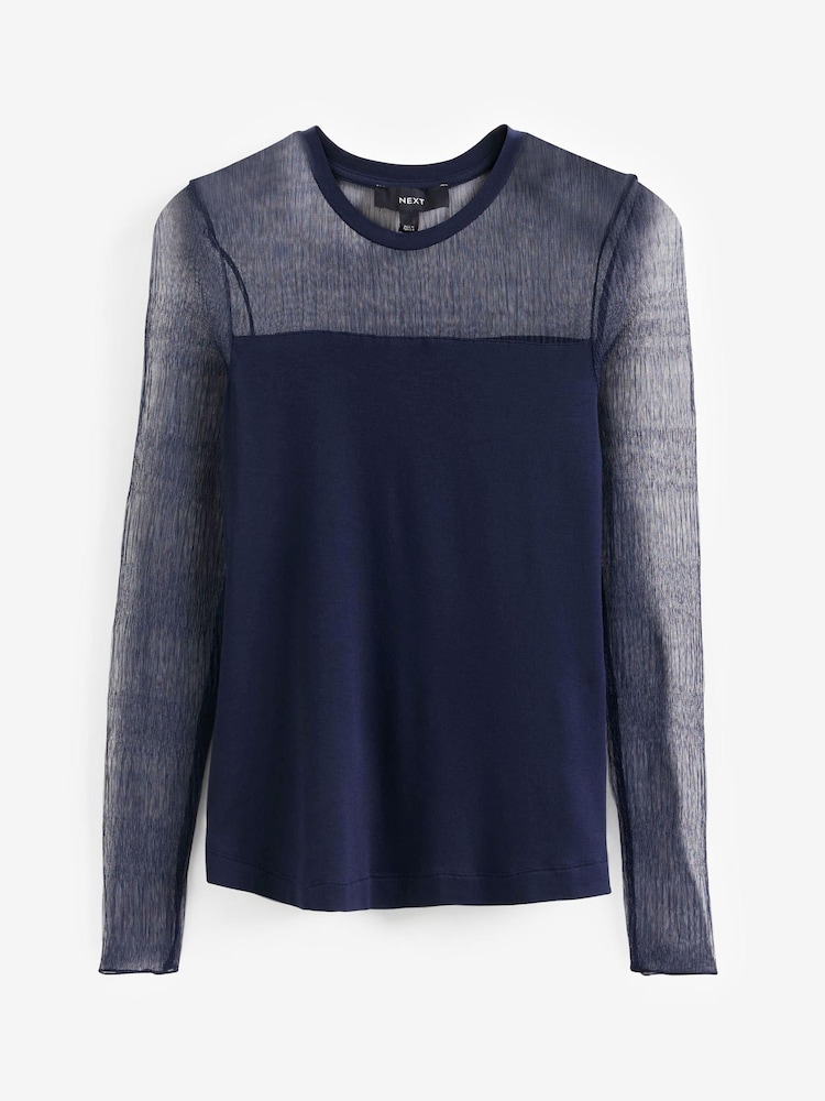 Navy Long Sleeve Mesh Insert Top - Image 6 of 6 Navy Long Sleeve Mesh Insert Top - Image 6 of 6