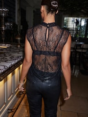 Black lace Sleeveless High Neck Top - Image 3 of 7