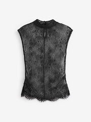 Black lace Sleeveless High Neck Top - Image 6 of 7