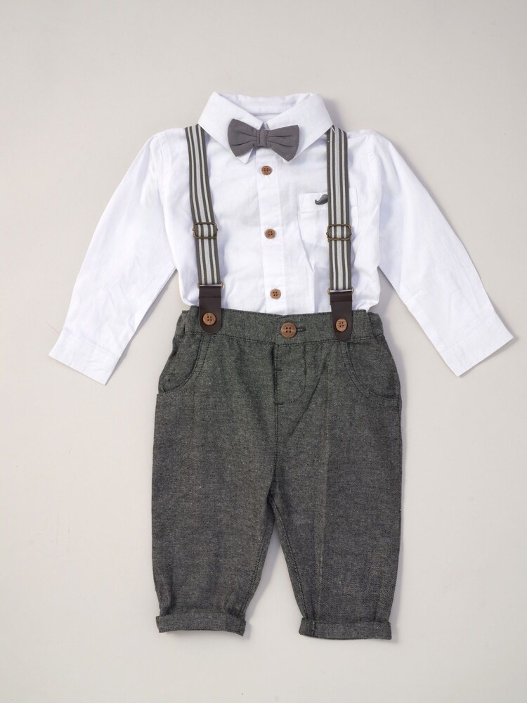 Little Gent Baby Mock Shirt Bodysuit and Braces Cotton Dungarees - Image 1 of 4